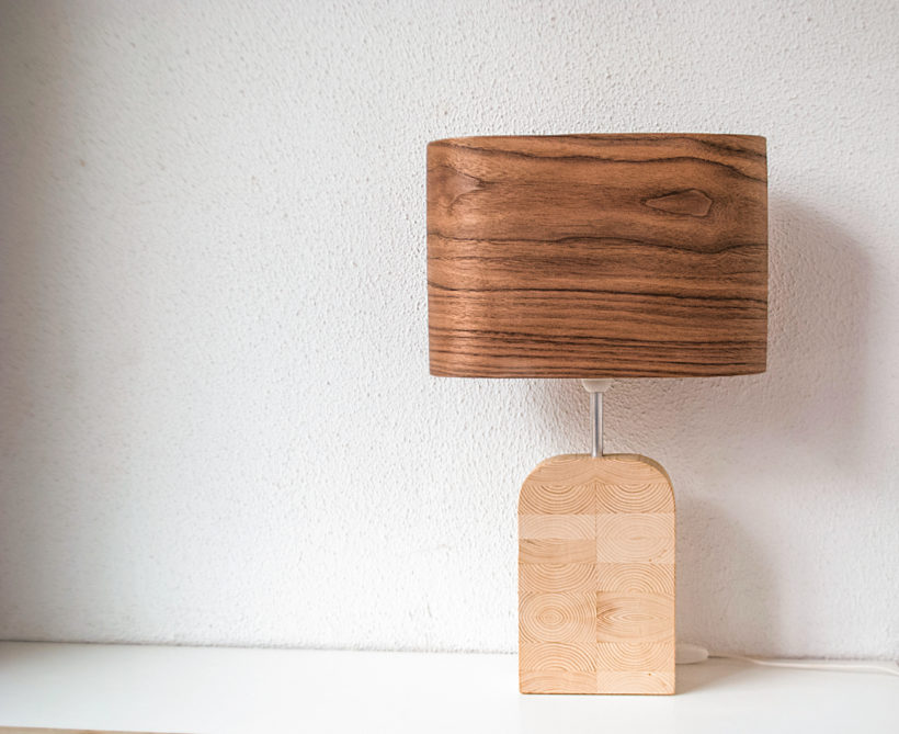 Handmade Wooden Table Lamp 'Motif Wood 6 Walnut Wagon'