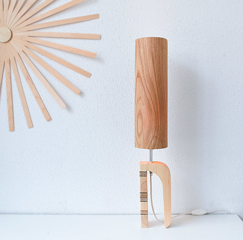 Handmade Wooden Table Lamp 'Shapes' - Giraffe Oak Tall